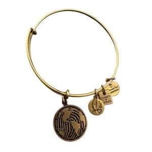 Alex and Ani Make Your Mark Charity Gold Globe Finger Print Charm Bangle
